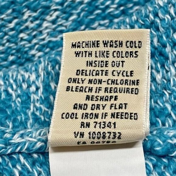 L.L. Bean Knit Sweater Women's Petite Medium PM Turquoise Marble Cotton Vintage - Picture 8 of 11